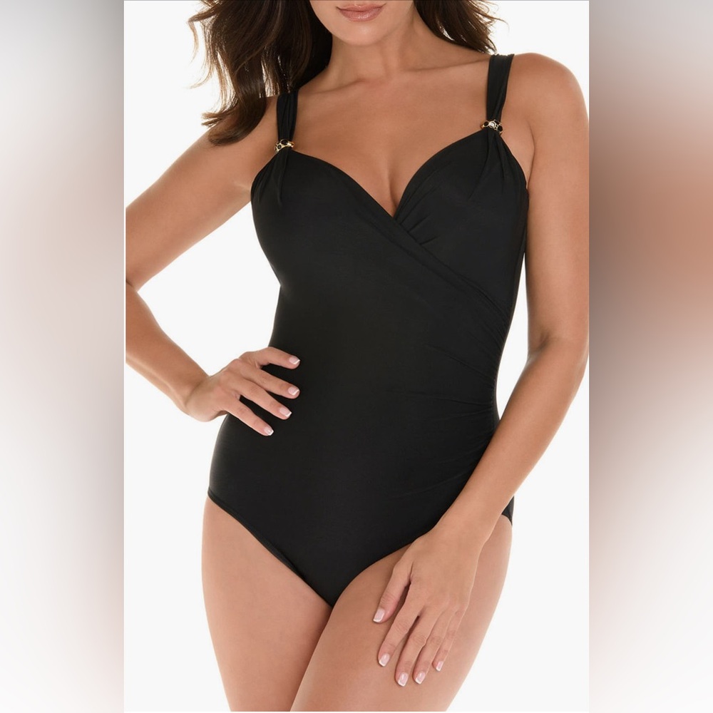 Miraclesuit Razzle Dazzle Siren One- Piece Swimsuit Size 14 in Black New